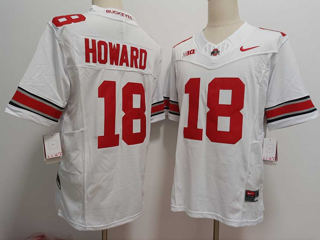 Men%27s Ohio State Buckeyes #18 Will Howard White FUSE College Football Jersey